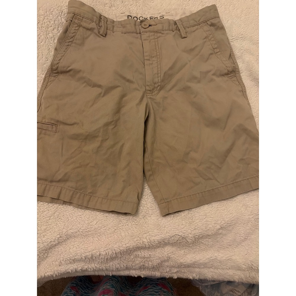 Dockers Mens Khaki Chino Shorts Tan Flat Front Casual Utility Pocket 29 Waist